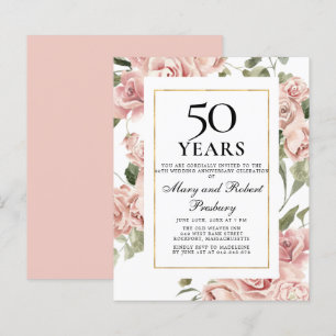 Budget 50th Anniversary Pink Floral Invitation