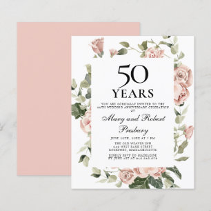 Budget 50th Anniversary Pink Floral Invitation