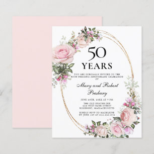 Budget 50th Anniversary Pink Floral Invitation