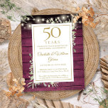 Budget 50th Anniversary Red Wood Floral Invitation<br><div class="desc">Featuring delicate watercolor country garden greenery and pretty string lights on a burgundy red wood panels background,  this chic rustic invitation can be personalised with your special 50 years anniversary celebration information. Designed by Thisisnotme©</div>