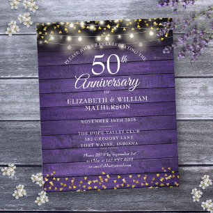 Budget 50th Anniversary Rustic Gold Hearts Invite