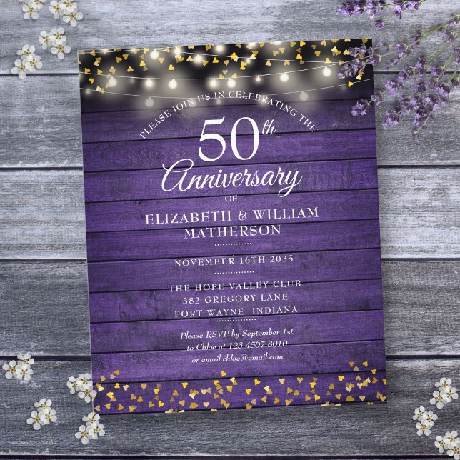 Budget 50th Anniversary Rustic Gold Hearts Invite (Budget 50th Anniversary Rustic Gold Hearts Invite)