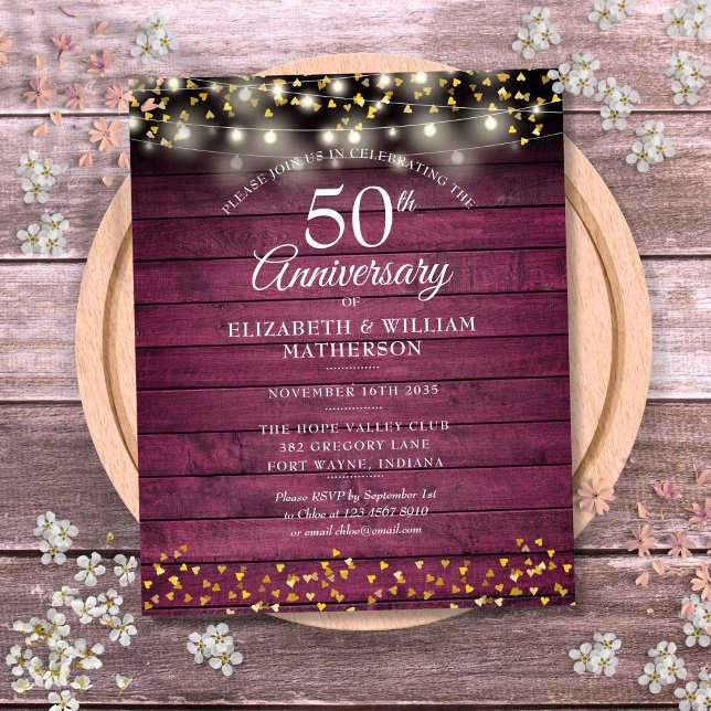 Budget 50th Anniversary Rustic Gold Hearts Invite (Budget 50th Anniversary Rustic Gold Hearts Invite)