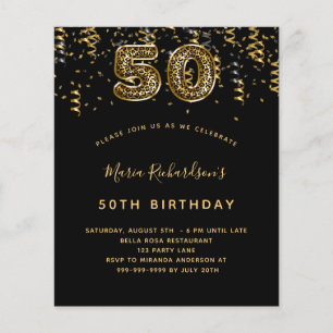 Budget 50th birthday black gold leopard party