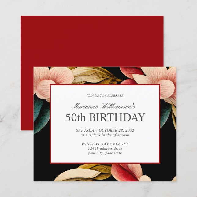 Budget 50th Birthday Feminine VINTAGE FLOWERS (Front/Back)