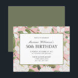 Budget 50th Birthday Feminine White Flowers Pink<br><div class="desc">LOW COST WEDDING INVITATION *** PRINTED ON AFFORDABLE, LIGHTER-WEIGHT PAPER *** A beautifully feminine party invitation to celebrate a 50 th birthday in elegant botanical style, This design features an elegant botanical pattern of white flowers and leaves in watercolor palette of ivory, cream sage and moss green on a chic...</div>