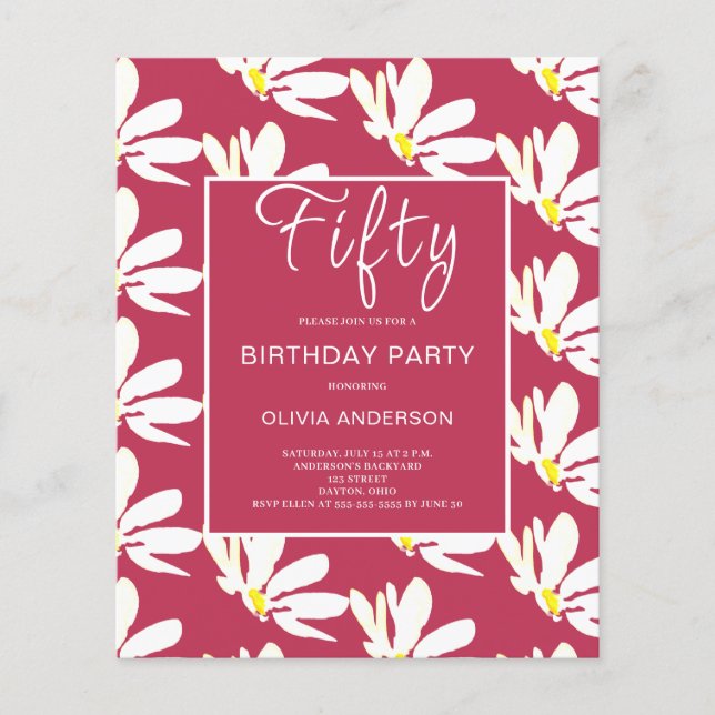 Budget 50th Birthday Floral Daisy Invitation Flyer (Front)