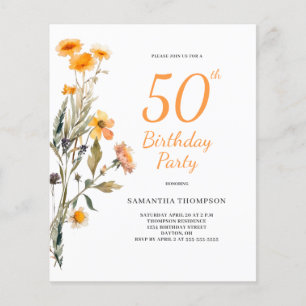 Budget 50th Birthday Floral Wildflower Invitation Flyer