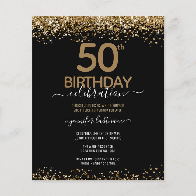 Budget 50th Birthday Glitter Invitation  Flyer (Front)
