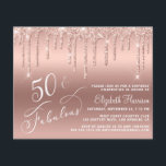 Budget 50th Birthday Glitter Rose Gold Invitation Flyer<br><div class="desc">NOTE: Envelopes are not included and this budget-friendly invitation prints on thin paper,  not thick card stock. Elegant and chic 50th birthday party invitation featuring "50 & Fabulous" written in stylish white script against a rose gold background,  with rose gold faux glitter dripping down.</div>