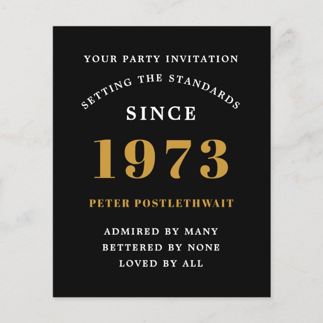 Budget 50th Birthday Invitation Black Gold 1973 Flyer (Front)