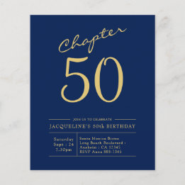 Budget 50th Birthday Invitation Navy Blue Flyer