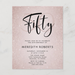 Budget 50th Birthday Modern Script Birthday Invite