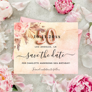 Budget 50th birthday pampas rose save the date