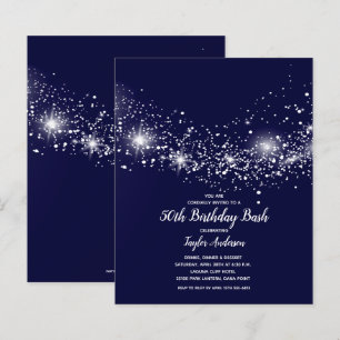 Budget 50th Birthday Stars on Navy Blue Invites