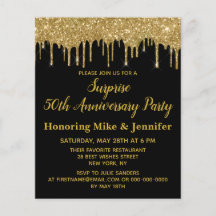 Budget 50th Gold Surprise Anniversary Invitations