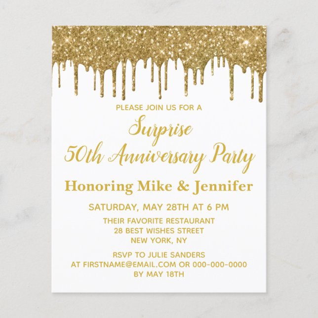 Budget 50th Surprise Party Anniversary Invitations (Front)