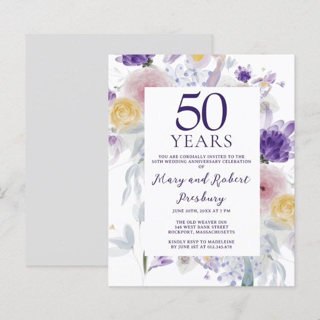 Budget 50th Wedding Anniversary Floral Invitation (Front/Back)