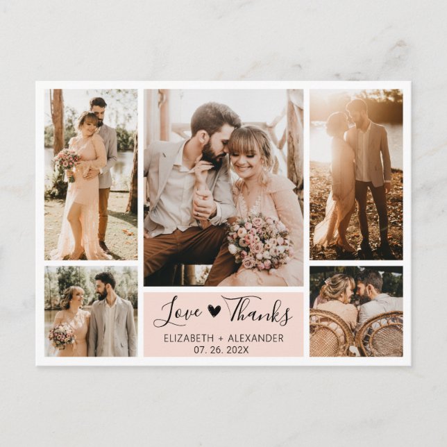Budget 5 Photo Collage Wedding Thank You Postcard (Front)