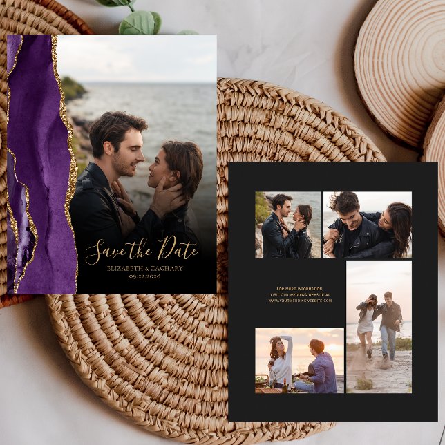 Budget 5-Photo Purple Gold Agate Save the Date (Creator Uploaded)