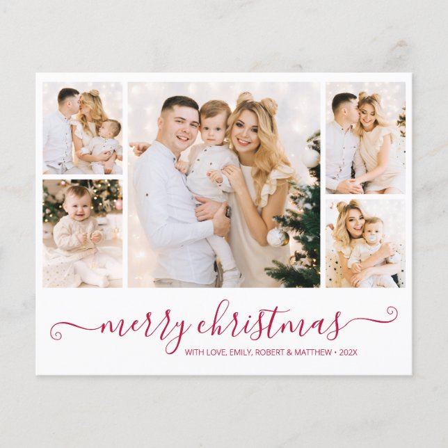 Budget 5 Photo Red Christmas Holiday Flyer (Front)