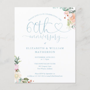 Budget 60th Anniversary Heart Floral Invitation