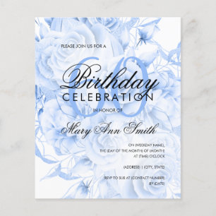 Budget 60th Birthday Floral Navy Blue Invite