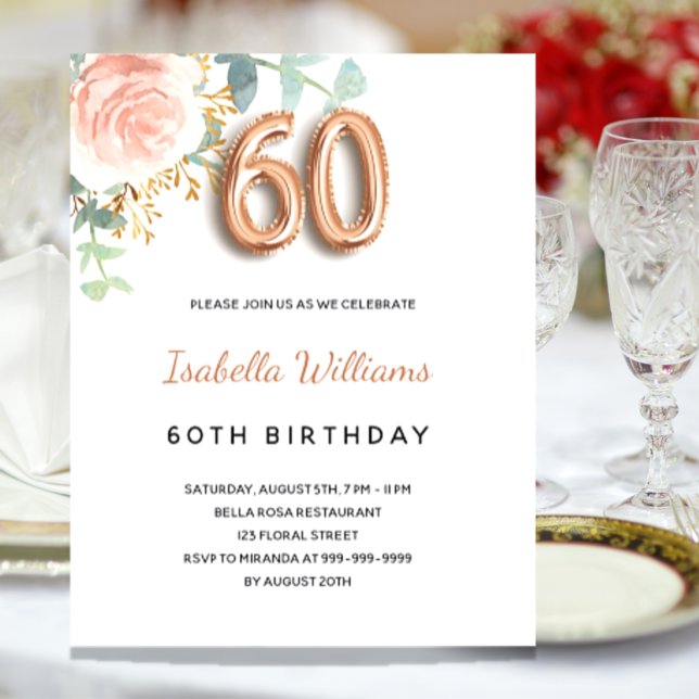 Budget 60th birthday floral rose gold eucalyptus (Creator Uploaded)