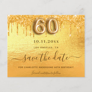 Budget 60th birthday gold glitter save the date