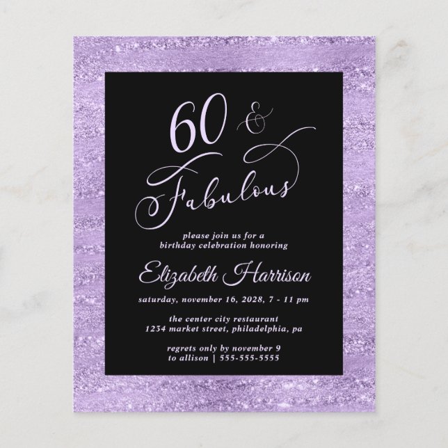 Budget 60th Birthday Party Elegant Purple (Front)