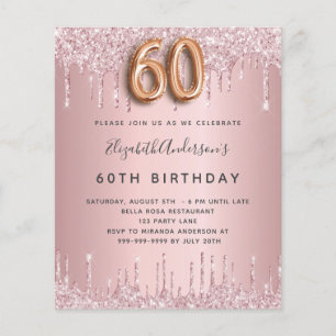 Budget 60th Birthday pink dusty rose glitter drips