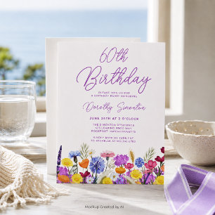 BUDGET 60th Birthday Purple Wildflower Invitation
