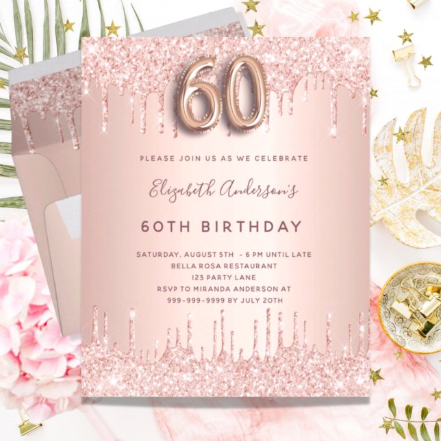 Budget 60th Birthday rose gold glitter pink drips (Creator Uploaded)