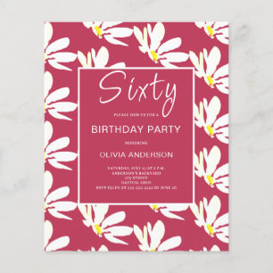 Budget 60th Birthday White Floral Invitation Flyer