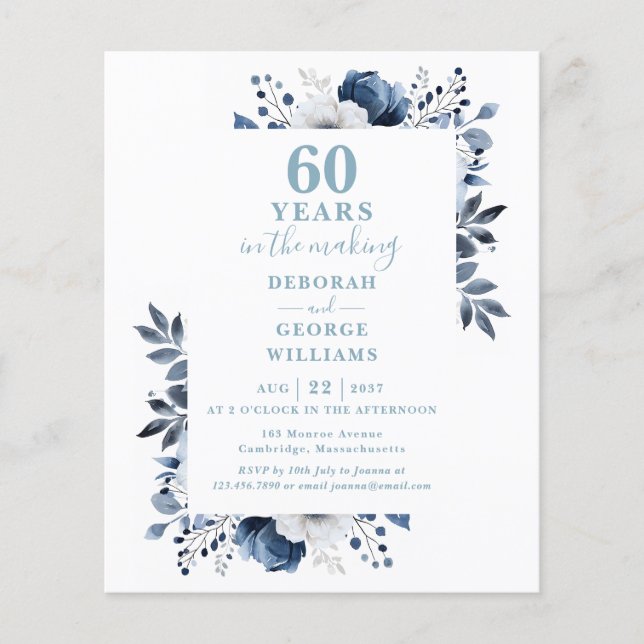 Budget 60th Wedding Anniversary Floral Invite (Front)