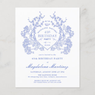 BUDGET 65th Birthday Blue Floral Crest