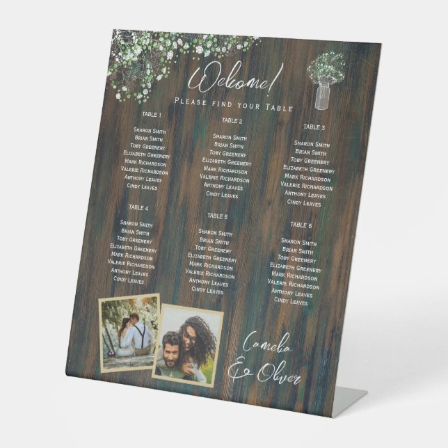 BUDGET 6 Table Rustic Gypsophila PHOTO Seating     Pedestal Sign (Front)