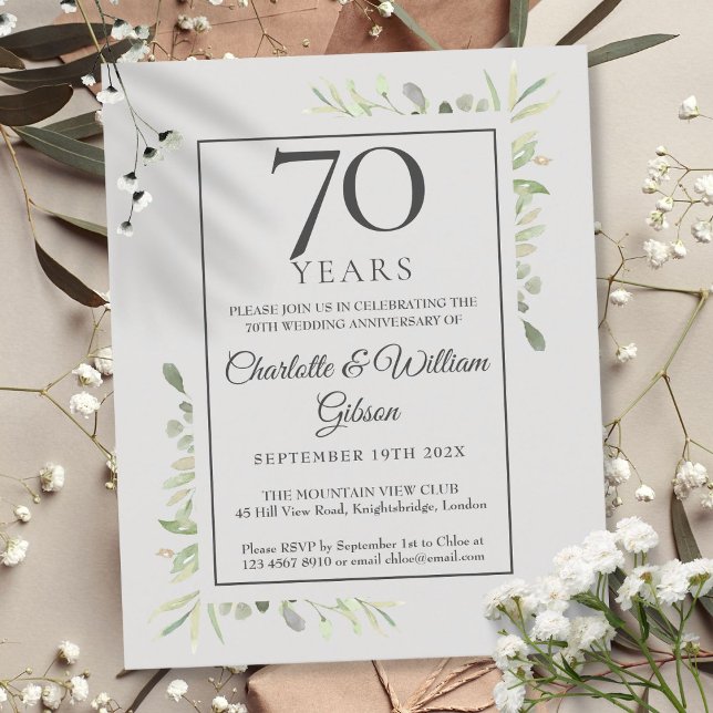 Budget 70th Anniversary Greenery Invitation (Budget 70th Anniversary Greenery Invitation)