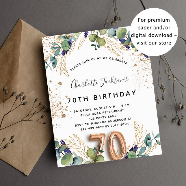 Budget 70th birthday eucalyptus greenery glitter (Creator Uploaded)