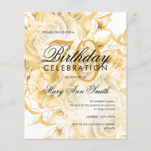 Budget 70th Birthday Floral Gold Invite