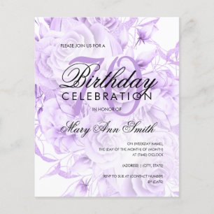 Budget 70th Birthday Floral Purple Invite