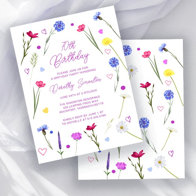 BUDGET 70th Birthday Party Wildflower Invitation (Creator Uploaded)