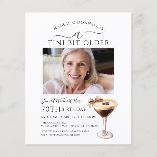 BUDGET 70th Birthday Photo Espresso Martini Invite (Front)