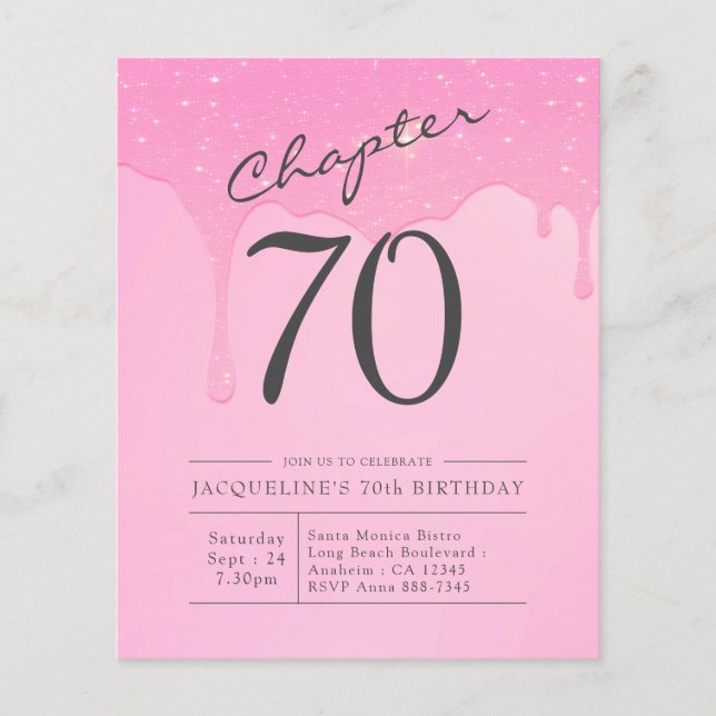 Budget 70th Birthday Pink Grey Invitation Flyer (Front)