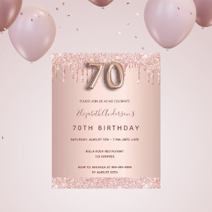 Budget 70th birthday rose gold glitter invitation