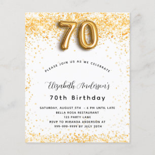 Budget 70th birthday white gold glitter invitation