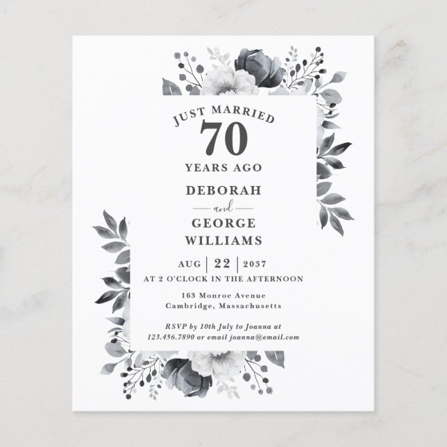 Budget 70th Wedding Anniversary Floral Invitation (Front)