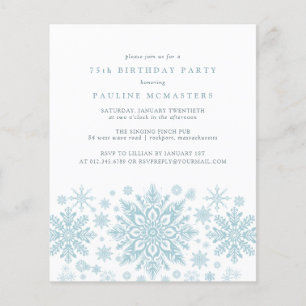 BUDGET 75th Birthday Blue Snowflake Invitation
