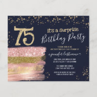 Budget 75th Birthday Glitter Cake Invitation 