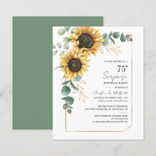 Budget 75th Birthday Sunflower Greenery Invitation